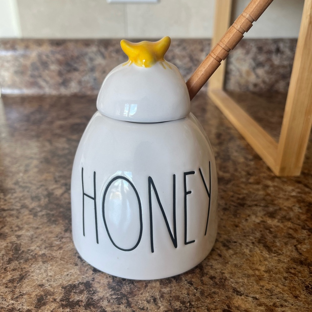 White Honey Pot with Yellow Accent